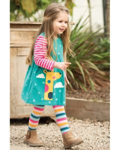 Vestito da bambina Frugi - Lily Cord Dress Topaz Blue Polka/Giraffe