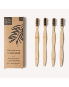 Spazzolino da denti in bambù Wild & Stone per adulti - Setole ondulate dure (confezione da 4 pezzi)
