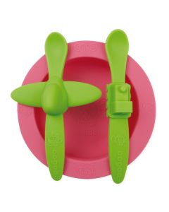 Ooga - Set per la pappa in silicone - rosa/verde