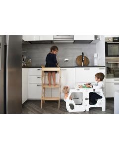 Torre montessoriana convertibile Baby wood- Torre d'apprendimento in legno a doppia seduta- bianca