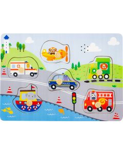 Gioco in legno Ulysse- Puzzle sonoro Veicoli