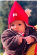 Cappellino per bambini Pickapooh in cotone e  lana Marie Rosso con Fiore bianco